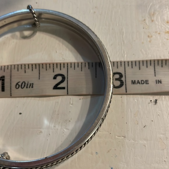 Two 8” silver tone double diamond etched bangle bracelets with 1” charms - Picture 11 of 14